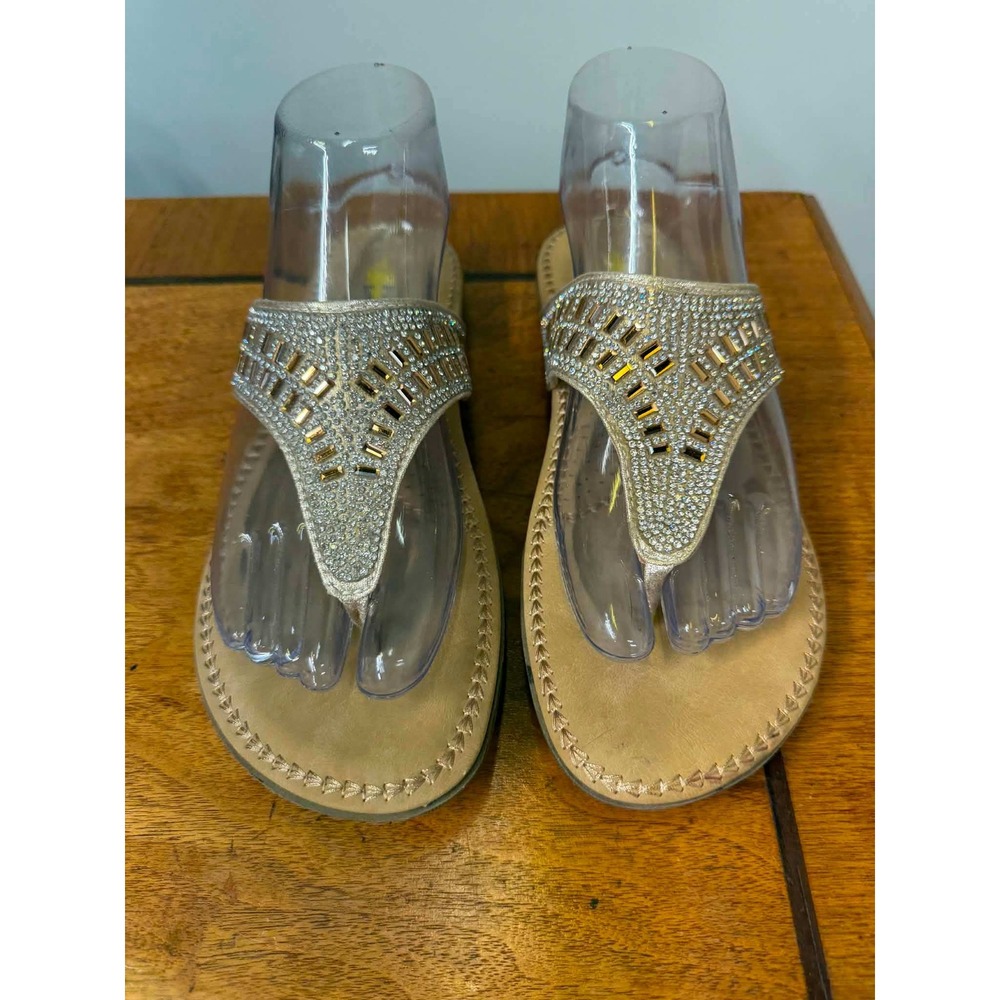 New Volatile Women's 8 Rhinestone Embellished Thong Sandals Gold Crystal Slides